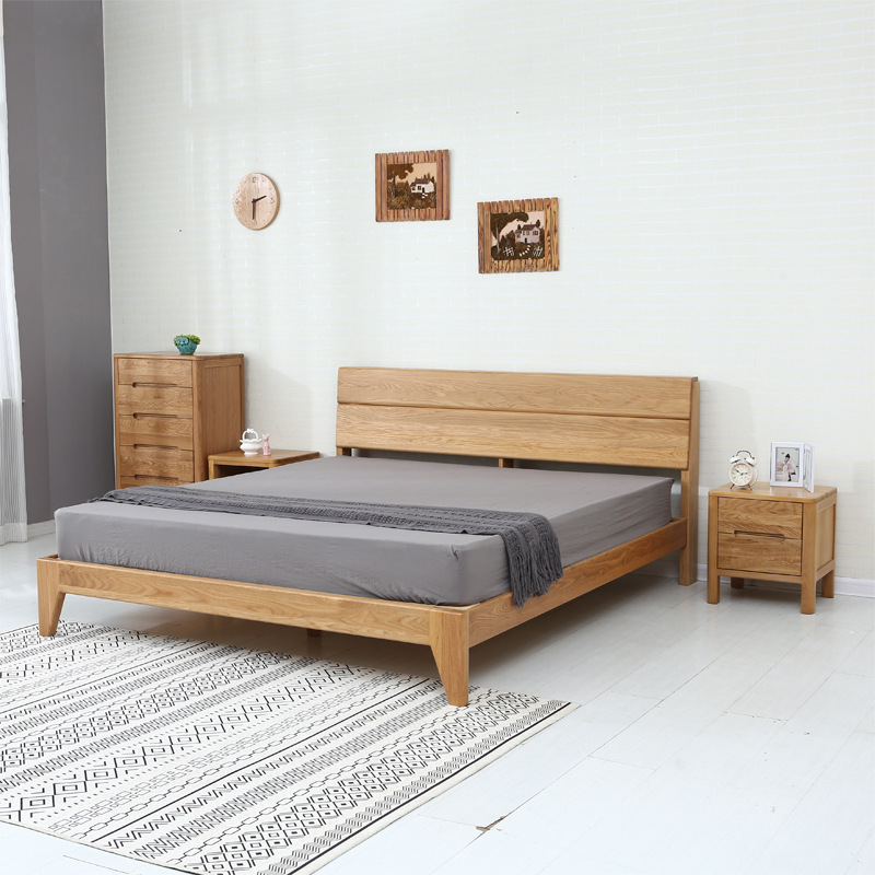 廠家直銷壹件代發流雲床北歐簡約歐式白橡木實木床1.8米雙人床