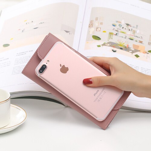 2020 summer new style plain heart-shaped decorative long multi-card buckle mobile phone women's wallet factory wholesale