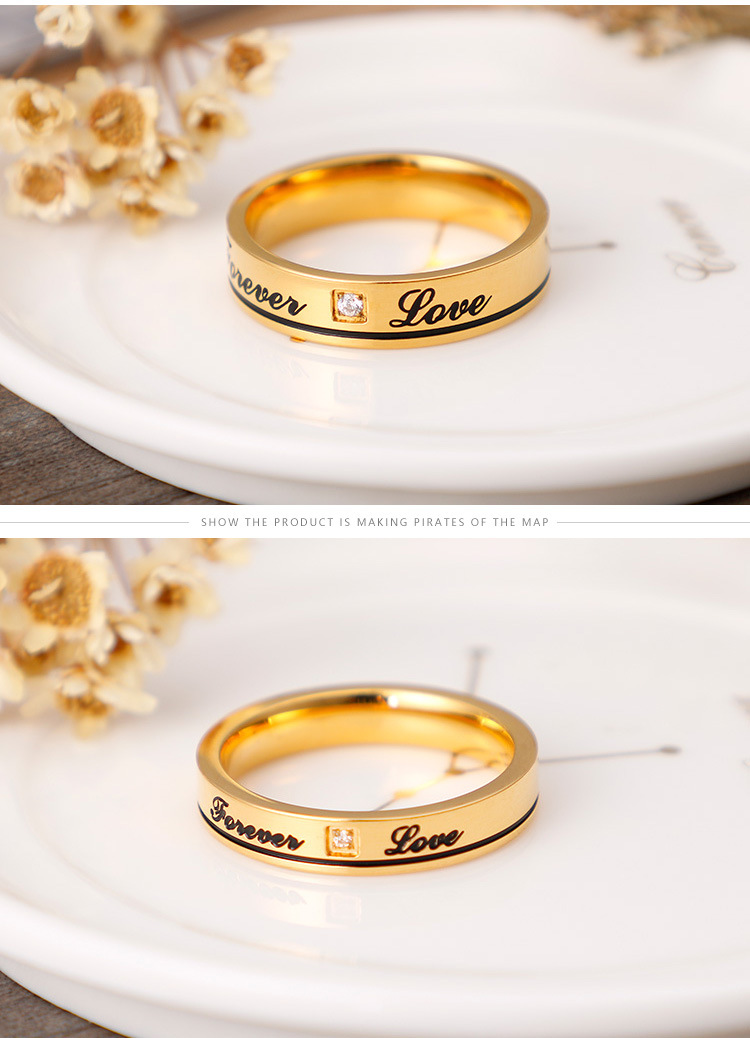 Foreign Trade Titanium Steel 18k Real Gold Fashion English Eternal Love Zircon Couple Ring display picture 5