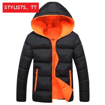 跨境2019外貿冬季新款棉衣男士帥氣潮流拼色 連帽棉服 外套 男裝