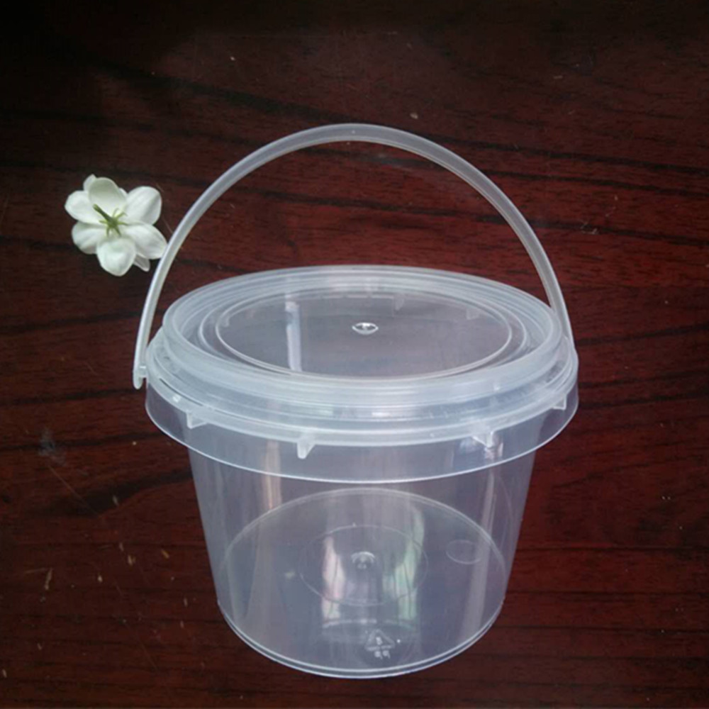 装鱼虾粘土直径9高7cm透明有盖有提手0.3升迷你塑料小圆桶包装桶