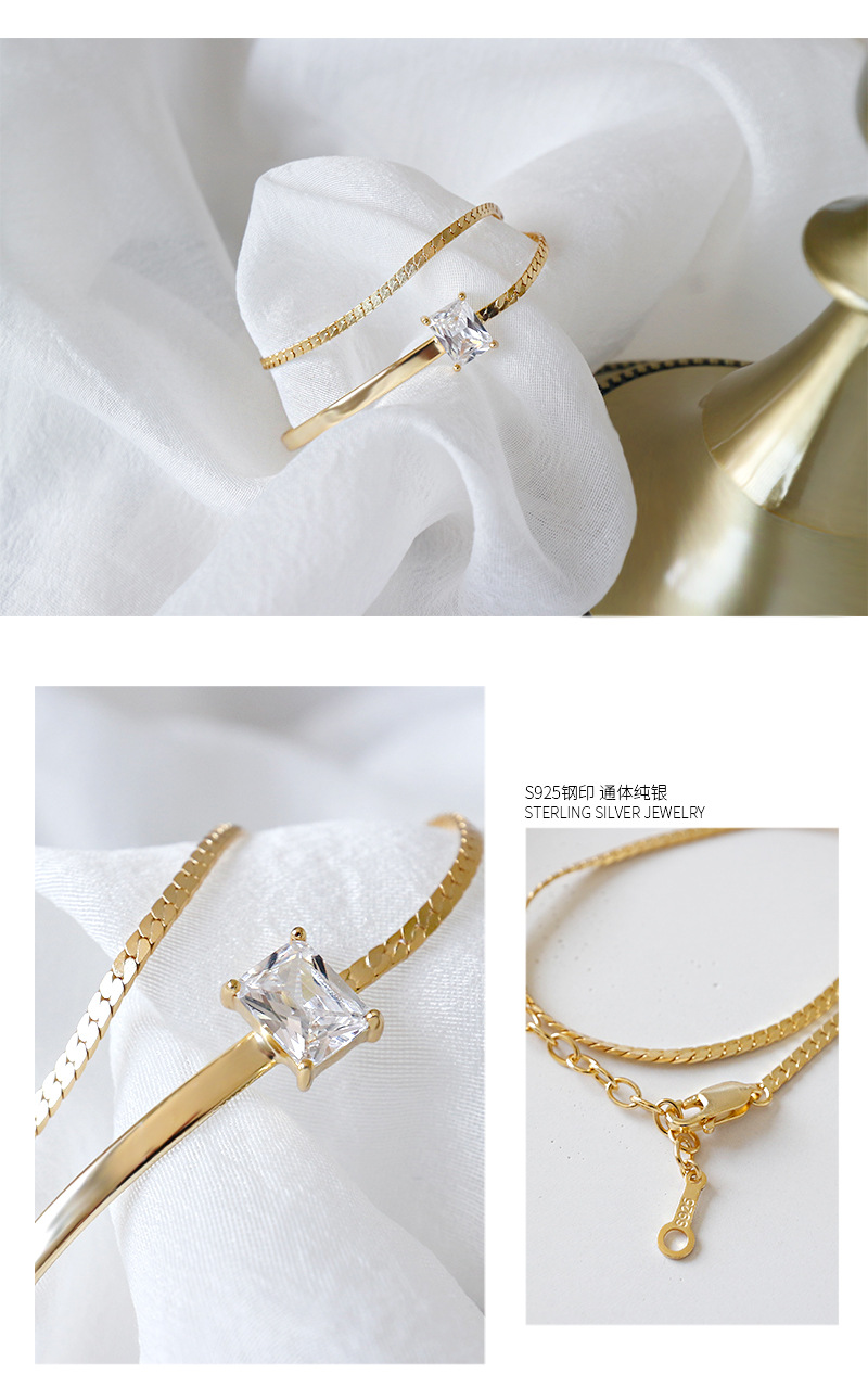 Sa170 Coréenne Style S925 Sterling Argent Simple Tempérament Sauvage Carré Diamant Double-couche Bracelet Charme Étudiant Femelle Argent Accessoires display picture 2