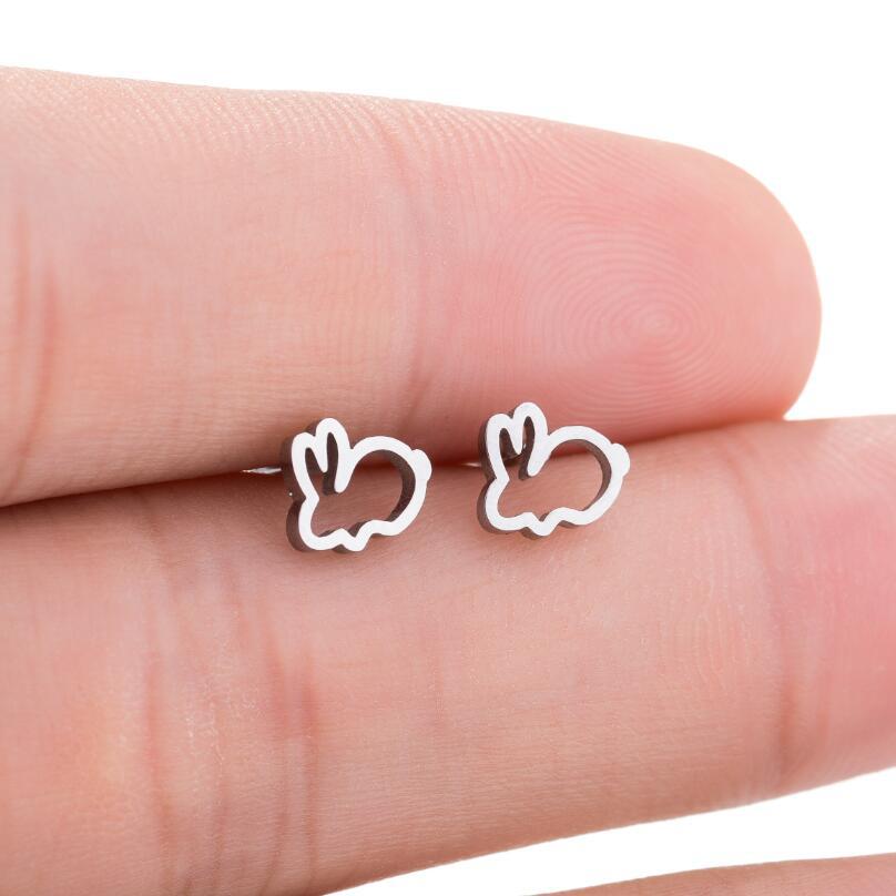 Women'S Gender PVD Coated 18K Gold Real Gold Plated Rabbit Animal 304 Stainless Steel Japanese Style Waterproof Non Tarnish Ear Studs