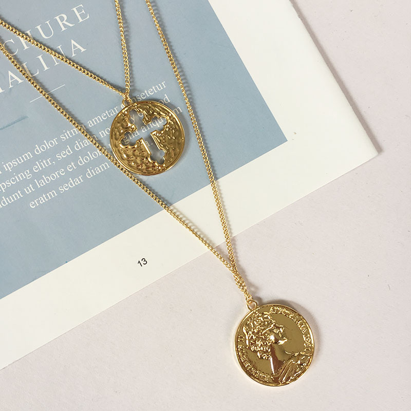 Fashion Retro Double Coin Roman Gold Coin Cross Necklace display picture 10