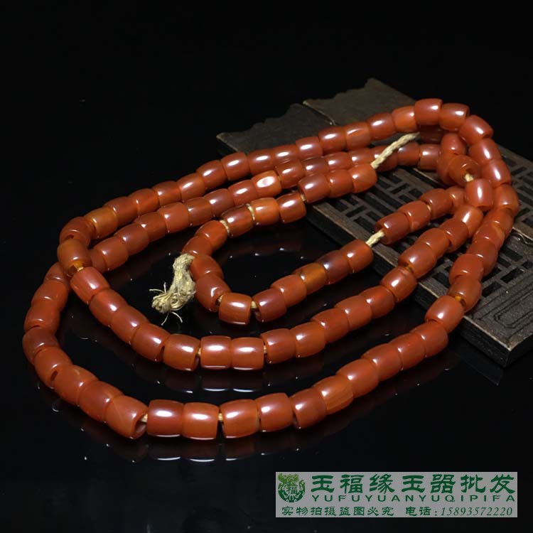 west Asia Old Collection Zhou Old agate Persimmon Cask bead Necklace Hand string 108 Beads