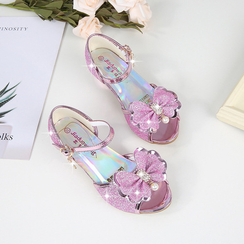 summer new Korean style princess crystal girls' high heels, students, medium and large children's fish mouth girls' sandals