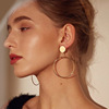 Simple and trendy golden silk geometric large circular round earrings are female fashion large hollow earrings