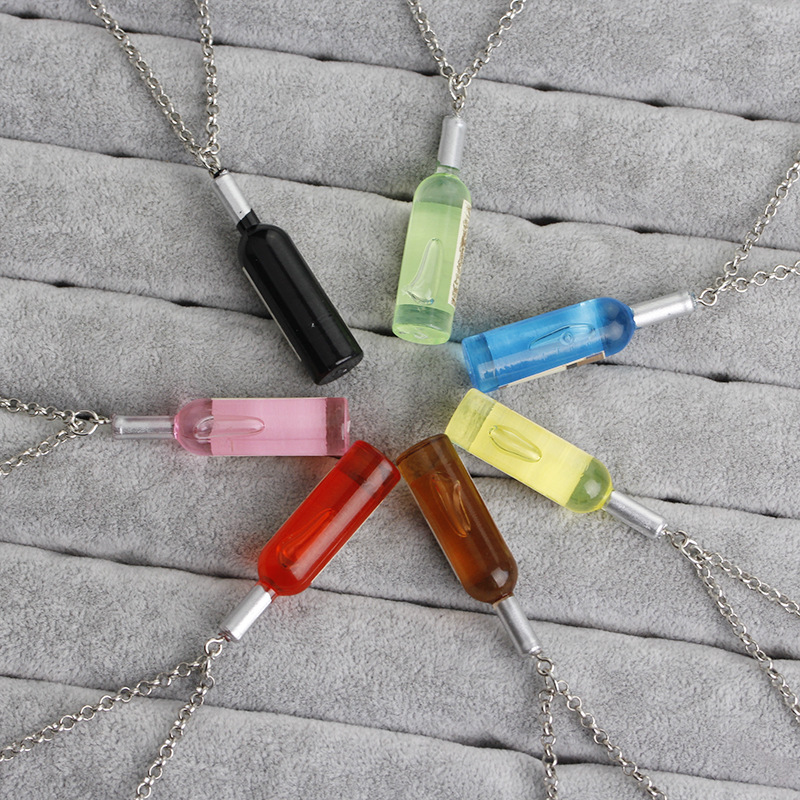 Hot Sale Mini Fashion Red Wine Bottle Pendant Necklace Clavicle Chain Resin Wine Bottle Pendant Accessories display picture 12