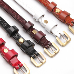 Women's genuine leather belt with delicate embossed decoration, high-end cowhide waist belt for fashionable dresses and pants