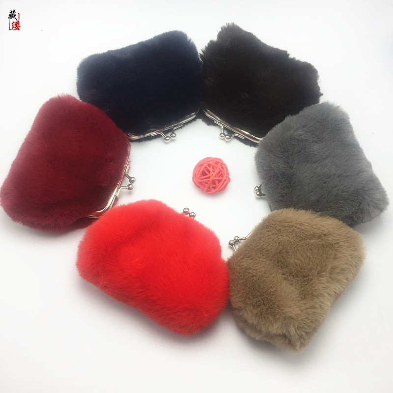 Rex Rabbit Fur Mouth Gold Bag Women's Short Hand Coin Bag Children's Small Gifts in Stock Rex Rabbit Fur Mouth Gold Bag Women's Short Hand Coin Bag Children's Small Gifts in Stock