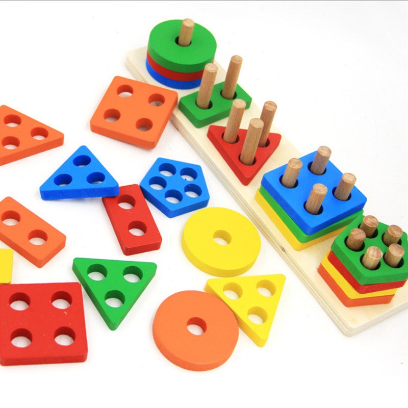 益智早教五套柱 宝宝几何智力板形状配对积木玩具 教具幼儿启蒙氏