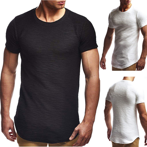 Men’s Casual Short Sleeve fitness cotton European and American style jacquard T-shirt round neck slim T-shirt