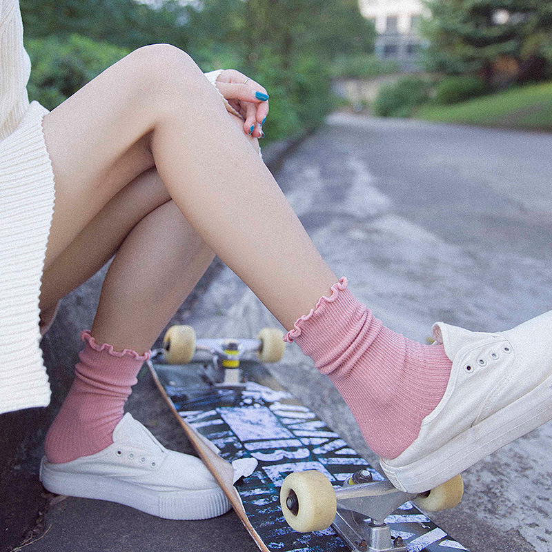 lovely spring and autumn Socks Retro Wood ear Socks In cylinder Pink Piles of socks solar system Autumn and winter