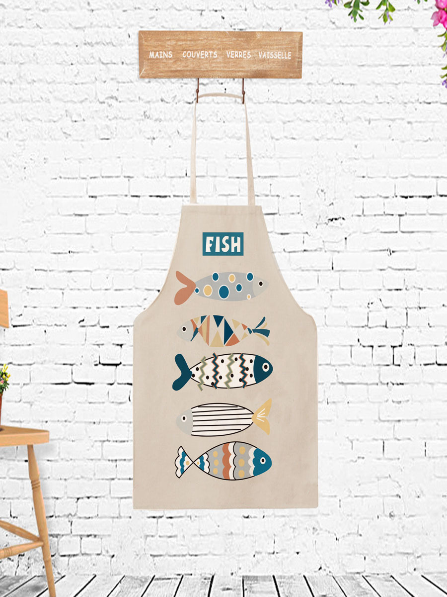 卡通魚廚房圍裙時尚可愛做飯圍裙常人兒童圍裙可定制logo印字圍腰