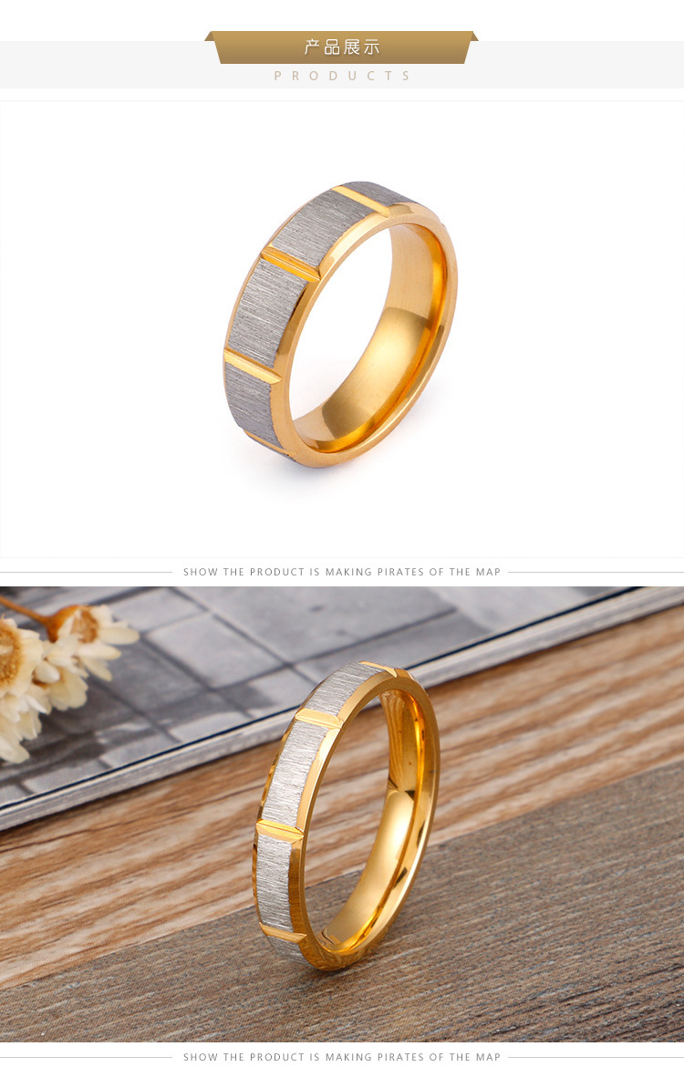 European And American New Jewelry Electroplating Sand Surface Stainless Steel Couple Ring Wholesale display picture 2