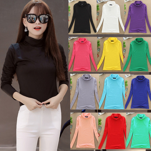 New pure color high neck long sleeve women's T-shirt with thermal milk silk base layer top wholesale for women