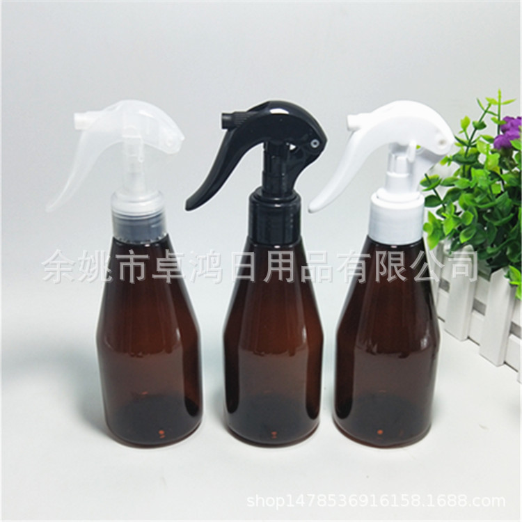 200ml毫升斜肩棕色PET瓶小老鼠喷雾瓶按压瓶手扣式喷枪细雾瓶