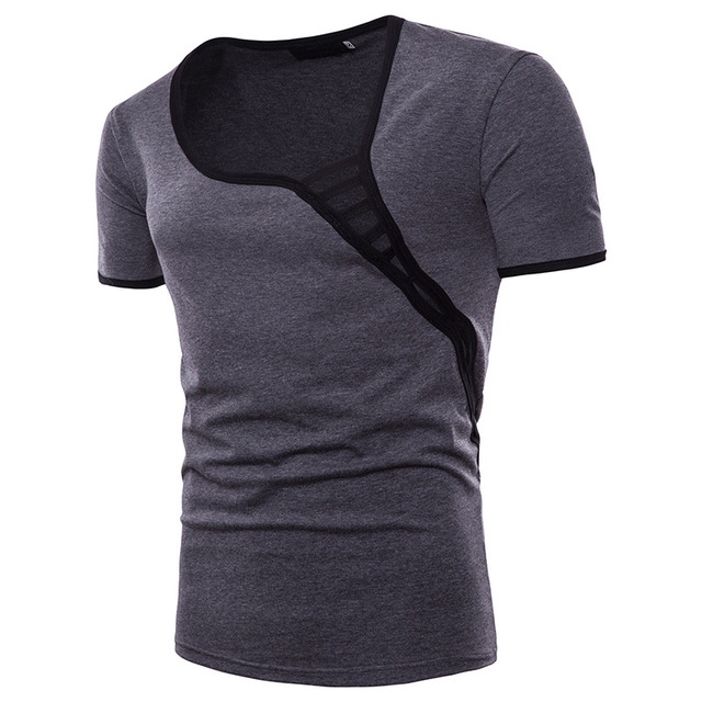 Men’s T-shirt Pure Color Oblique Stitching Fashion Colour Matching 