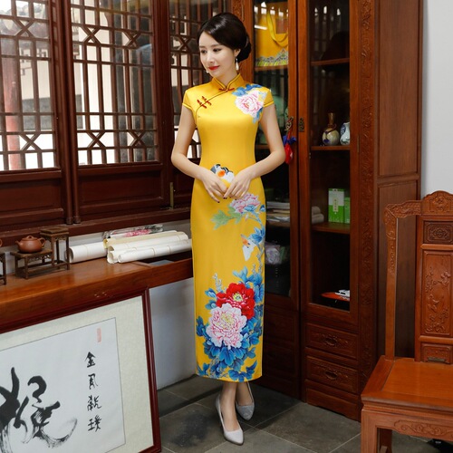 Chinese Dress Qipao for women Performance costume of retro real long cheongsam ress with large size Robes chinoises