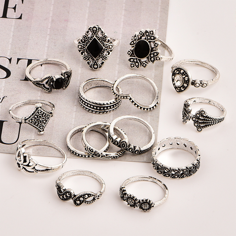 Bohemian Retro Anemone New Ring 15-piece Set Wholesale display picture 5