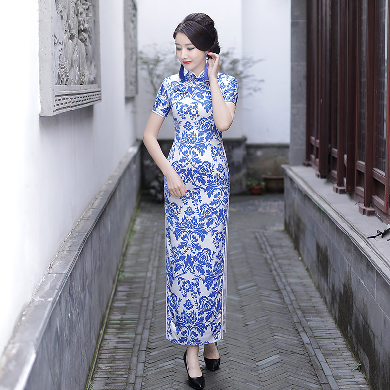 white porcelain cheongsam long season large size cheongsam ceremonial cheongsam skirt