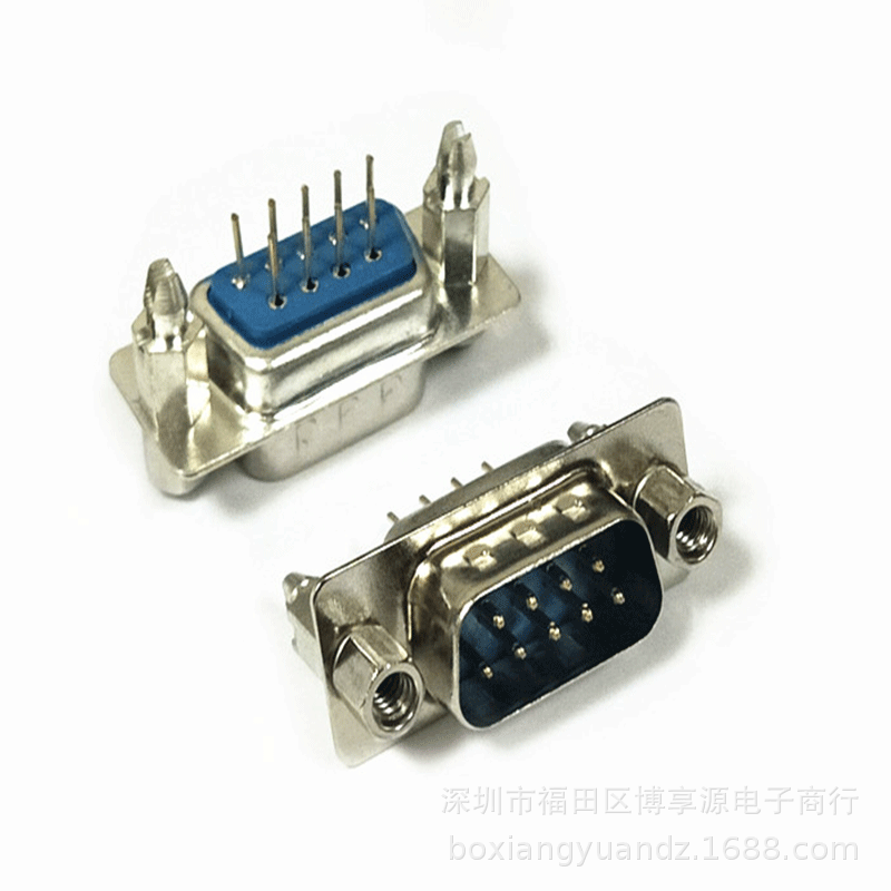 DP9公头 鱼叉 焊板式 DB9串口232九针 带螺丝柱 直脚 180度直插座