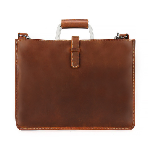 Mad Men Leather Briefcase Men's Horizontal Handbag Business Bag British Retro Full Grain Leather Document Bag One-Time Shipping