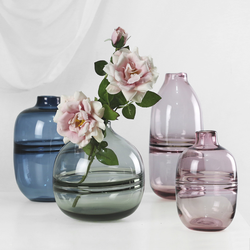 美式现代玻璃花瓶透明插花水培北欧简约创意客厅电视柜装饰摆件
