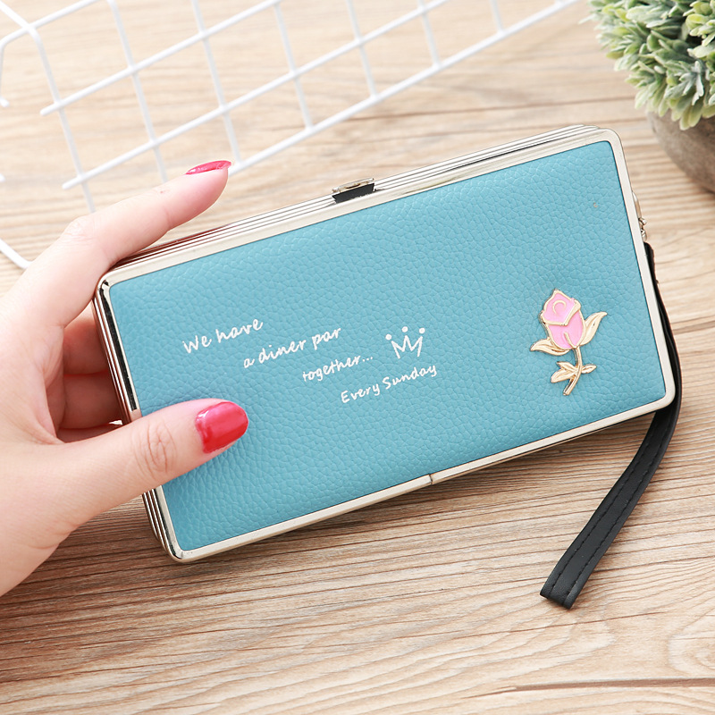 Fashion Lychee Pattern Long Multifunctional Embroidered Portable Wallet Wholesale display picture 20