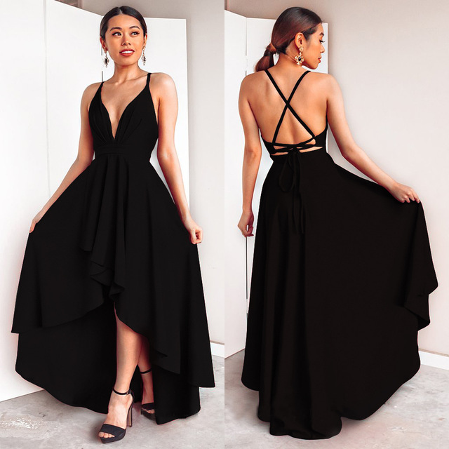 Sexy V-neck halter dress long skirt