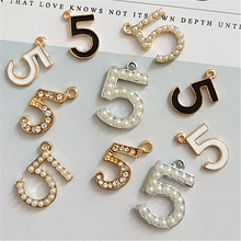 合金5字珍珠滴油水钻挂件数字五字diy发饰毛衣链手机材料配饰配件