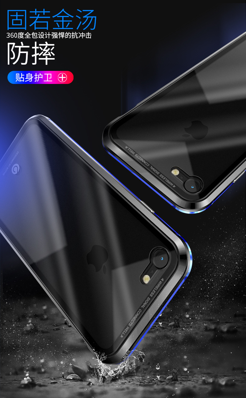GINMIC Magneto Sword Magnetic Absorption Aluminum Metal Bumper Tempered Glass Back Cover Case for Apple iPhone 8 Plus & iPhone 8 & iPhone 7 Plus & iPhone 7