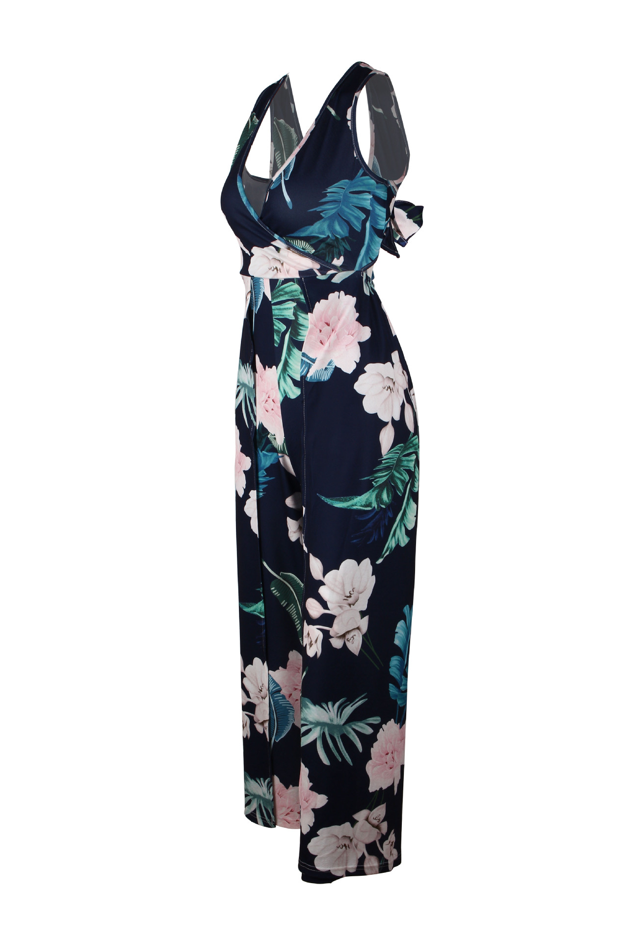 new digital print strapless V-neck jumpsuit NSDY22761