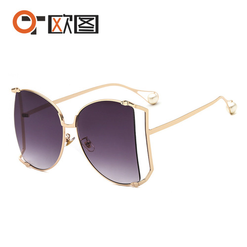 1845 European and American trend large frame pearl sunglasses women's fashion colorful metal hollow cross-border sunglasses glasses