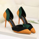 289-8 Euro-American color matching hollow pointed thin-heeled women's high-heeled sandals