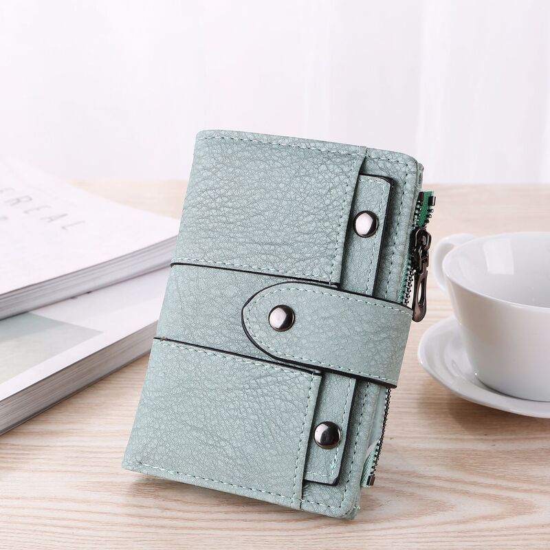 Spring and summer new 2021 short retro frosted ladies and students three-fold small wallet nail buckle wallet wholesale