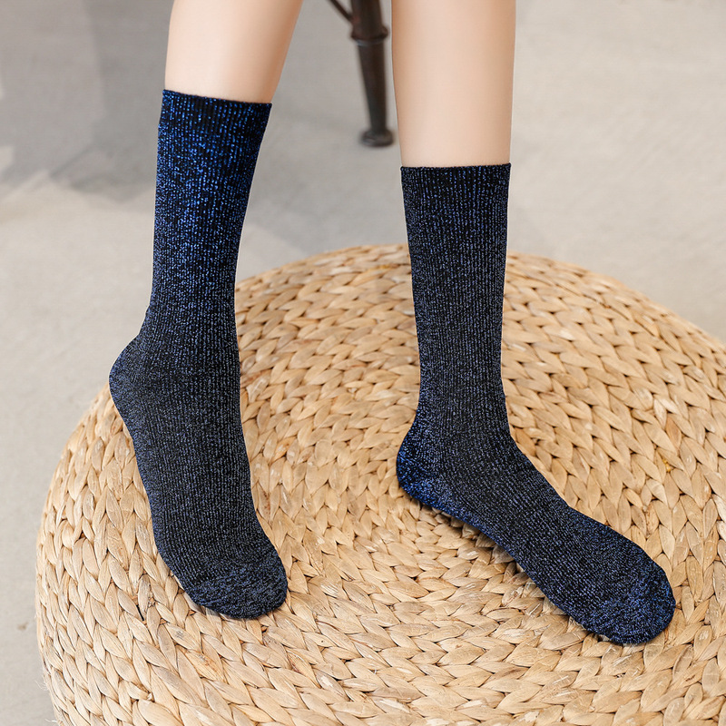 1023 gold and silver silk pile socks silver onion fashion show classic fashion socks sparkling tube socks spring and summer trend women's socks
