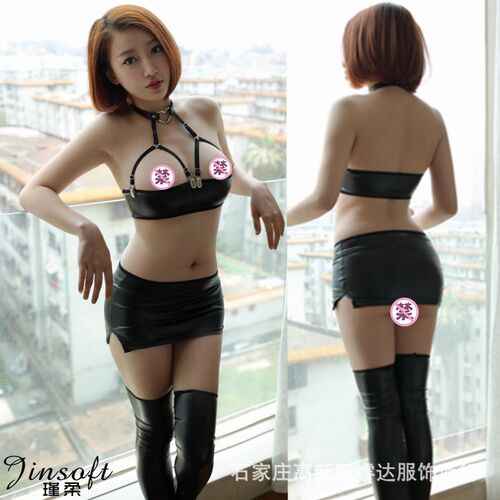 Sexy neck ring tube top set wrapped chest pu bra underwear short vest 180506