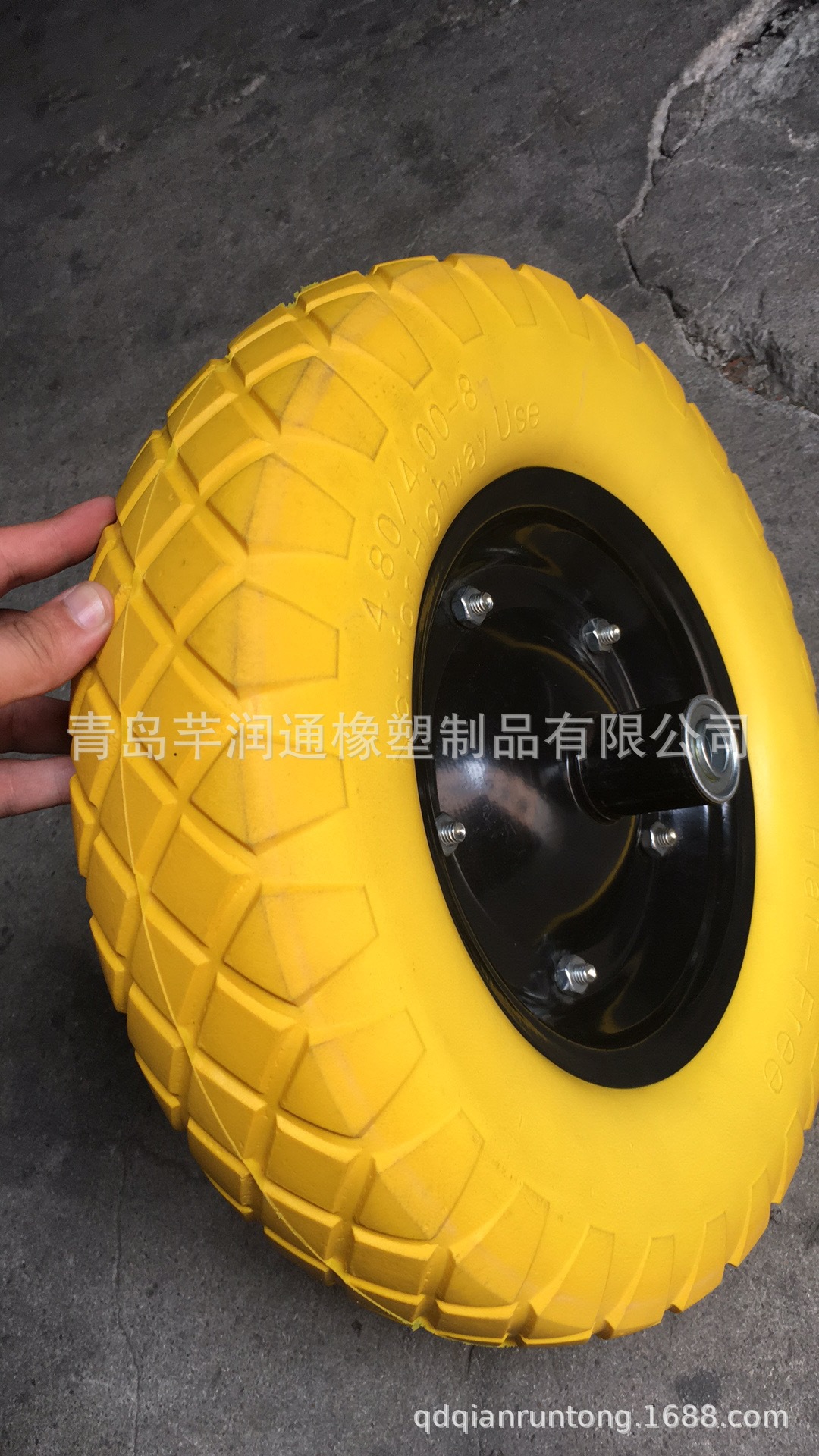 厂家内销出口手推车园林工具车货仓车橡胶发泡轮4.00-8大方块PU轮