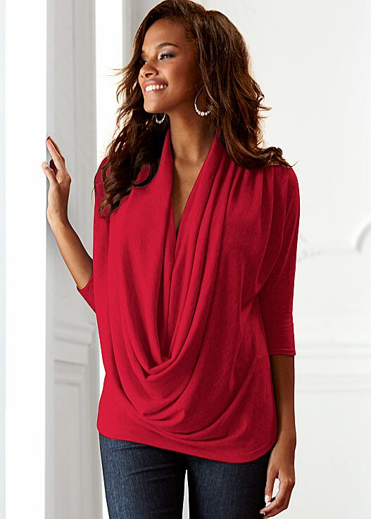 Irregular Scarf Neck Slim Fit T Shirt 3 4 Sleeve Spring Style Sexy Design Wholesale Available