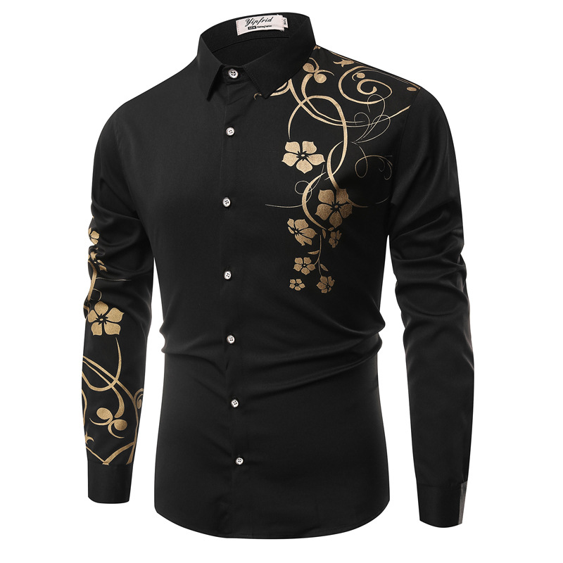 New Four Seasons Foreign Trade Amazon Youth Clothes Men's Bauhinia Men's Long Sleeve Shirt Casual Shirt Men's