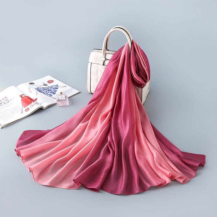 Gradient Color Silk Scarf - Pink Gray