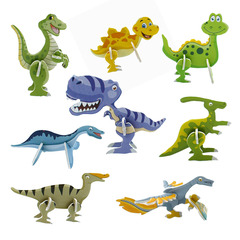 Children's paper 3D puzzle, cute cartoon dinosaur shape model, small 3D puzzle toy gift