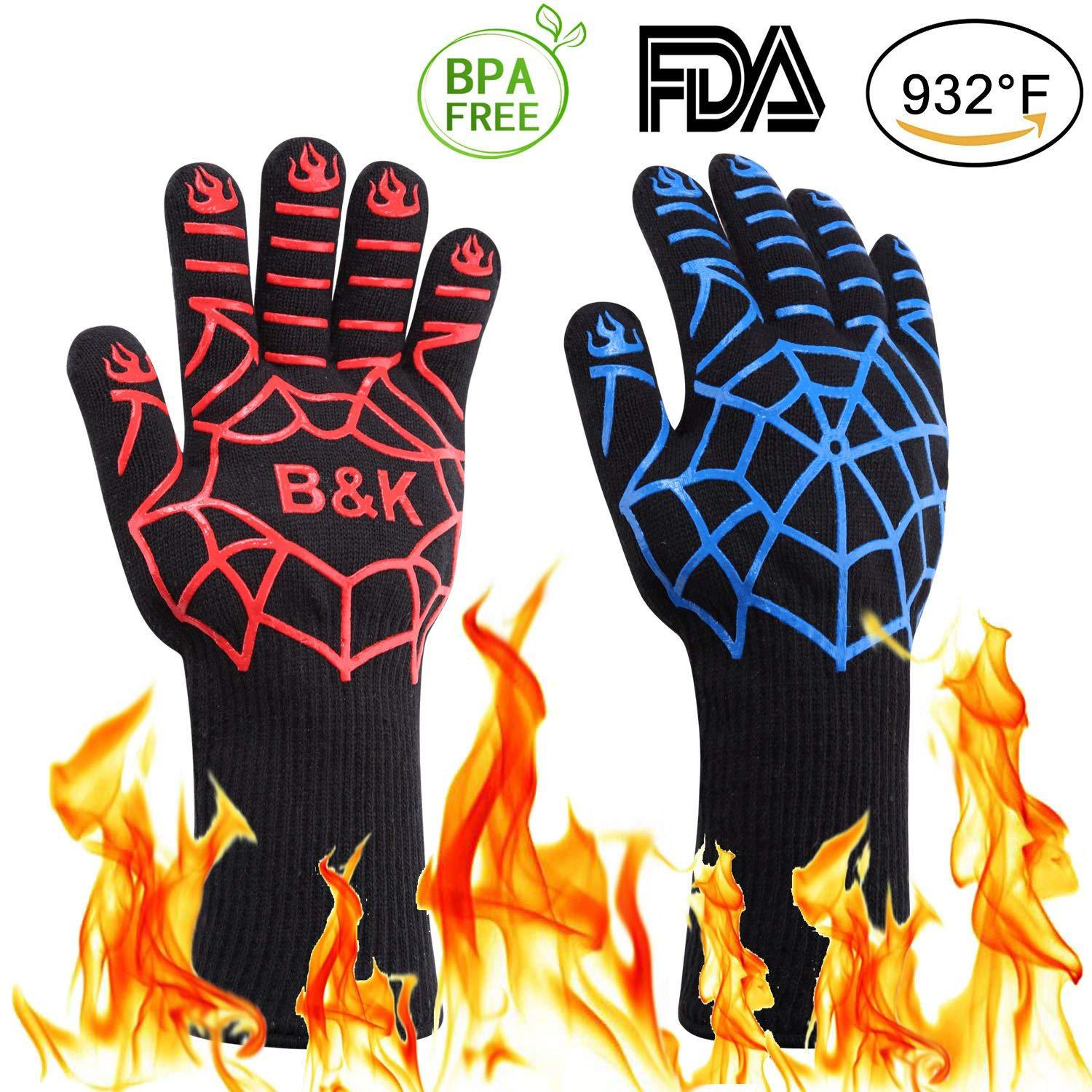 现货双层隔热耐高温500-800度 德彦BBQ烧烤手套硅胶防滑手套 烘培