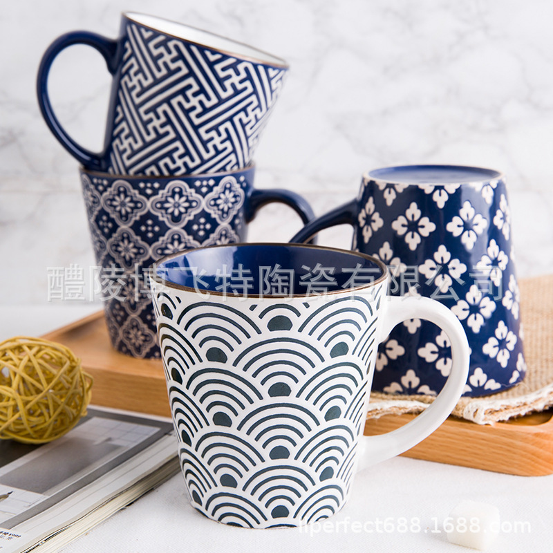 Factoria directa de esmalte de cerámica pintada a mano taza de café de oficina de empresa taza de menú doméstico