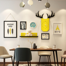 北欧客厅鹿头表相片墙沙发背景装饰画框组合餐厅悬关墙面壁挂饰品