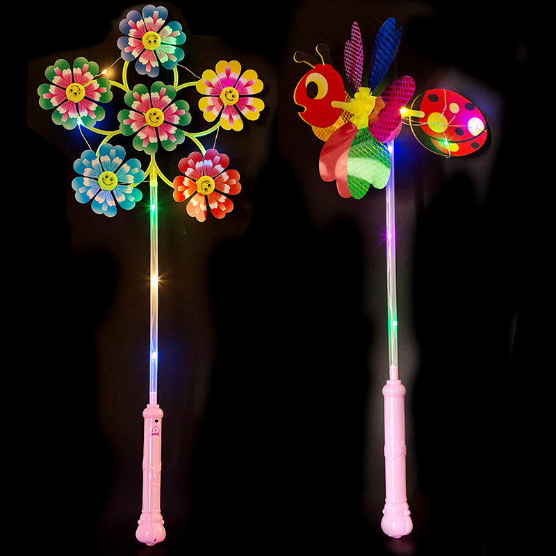 包邮立体发光卡通七彩风车闪光动物led风车波波球玩具货源批发