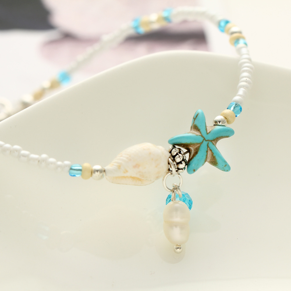 Fashion Starfish Pendant Rice Bead Anklet display picture 1