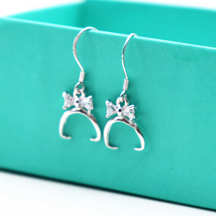 925纯银蝴蝶结耳勾耳钩耳饰配件防过敏左右耳夹侧夹圆珠DIY配件