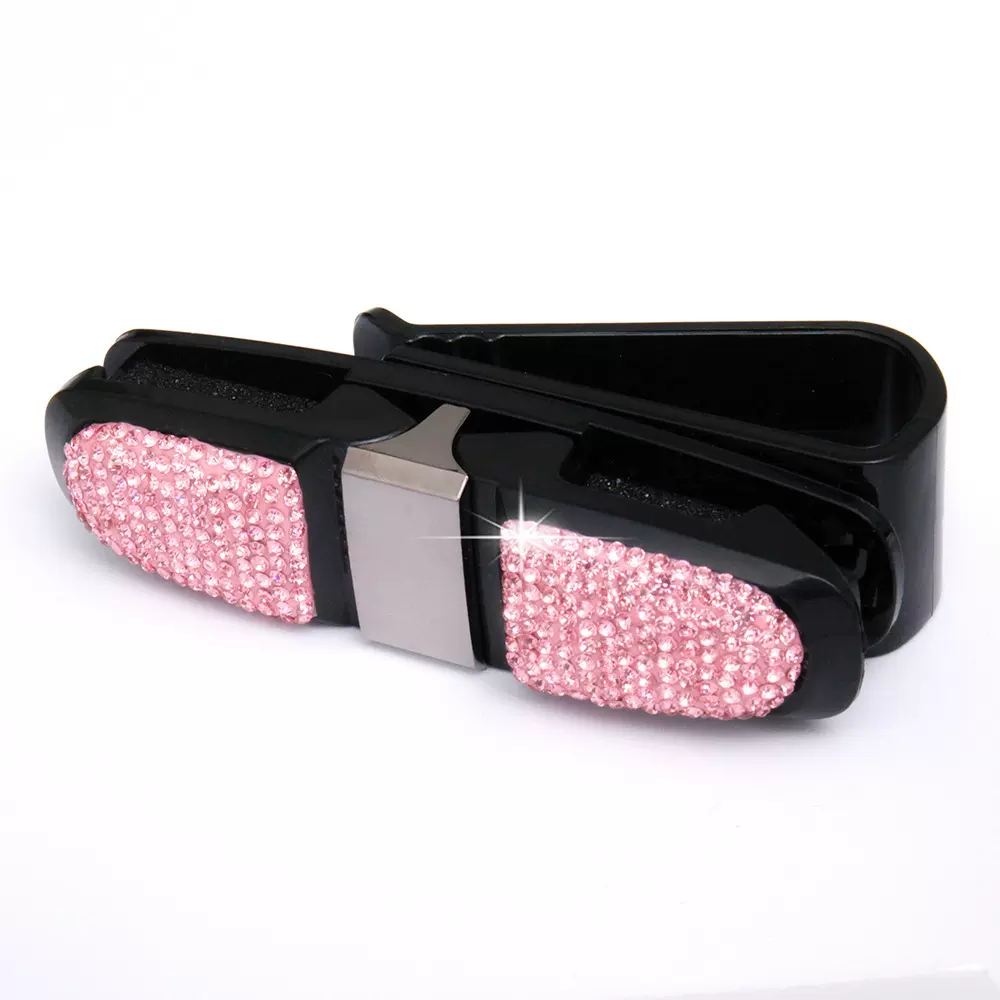 新款车载旋转眼镜夹 车用镶钻卡片夹票据夹 跨境专供镶钻眼镜夹